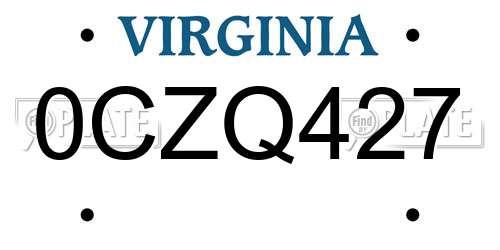 0CZQ427 Virginia License Plate