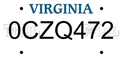 0CZQ472 Virginia License Plate