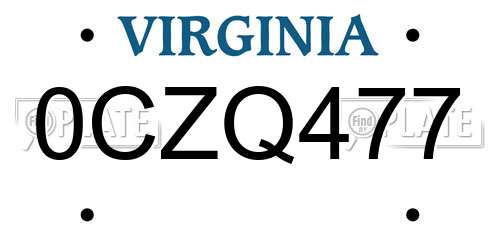 0CZQ477 Virginia License Plate