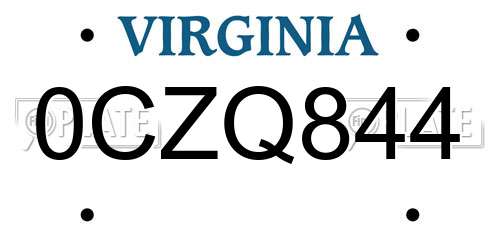 0CZQ844 Virginia License Plate
