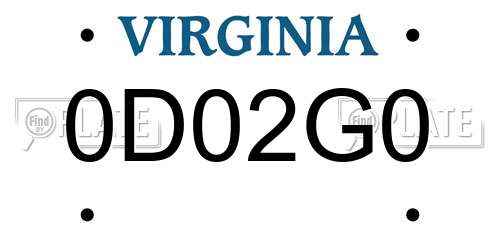 0D02G0 Virginia License Plate
