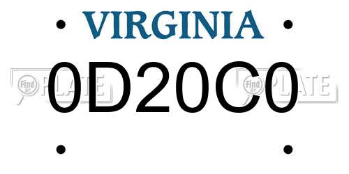 0D20C0 Virginia License Plate