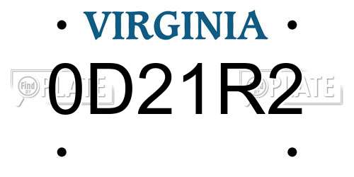0D21R2 Virginia License Plate