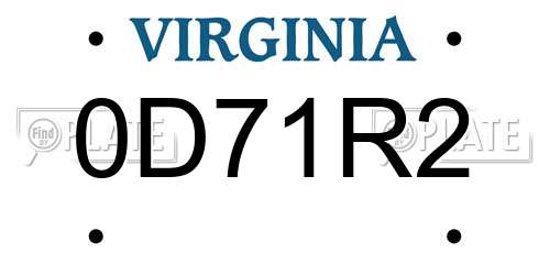 0D71R2 Virginia License Plate