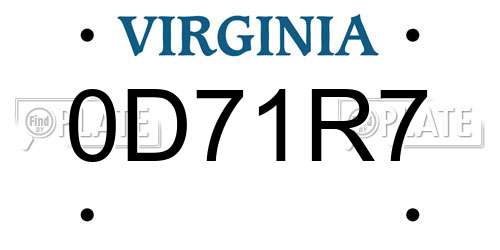 0D71R7 Virginia License Plate
