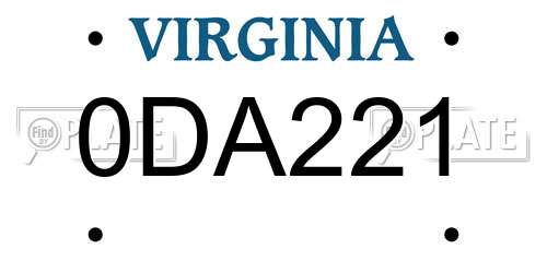 0DA221 Virginia License Plate