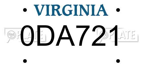 0DA721 Virginia License Plate