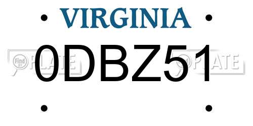 0DBZ51 Virginia License Plate