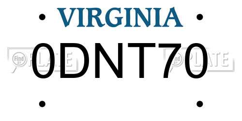 0DNT70 Virginia License Plate
