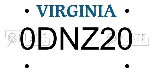 0DNZ20 Virginia License Plate