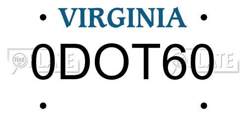 0DOT60 Virginia License Plate