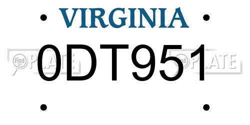 0DT951 Virginia License Plate