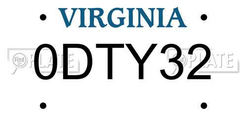 0DTY32 Virginia License Plate