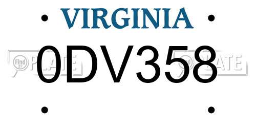 0DV358 Virginia License Plate