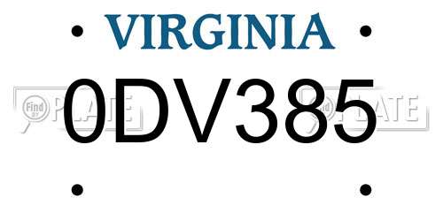 0DV385 Virginia License Plate