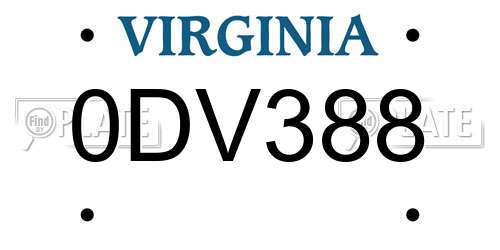0DV388 Virginia License Plate
