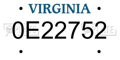 0E22752 Virginia License Plate