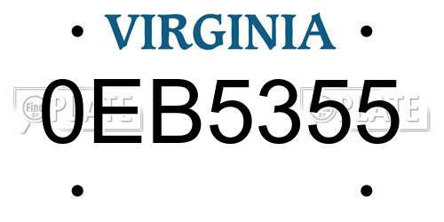 0EB5355 Virginia License Plate