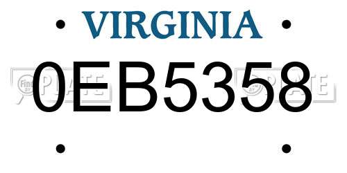 0EB5358 Virginia License Plate