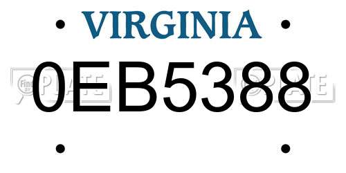 0EB5388 Virginia License Plate