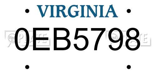 0EB5798 Virginia License Plate