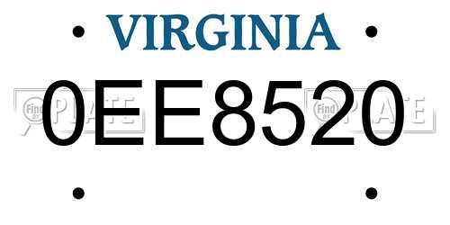0EE8520 Virginia License Plate