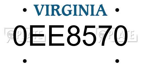 0EE8570 Virginia License Plate