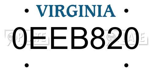 0EEB820 Virginia License Plate