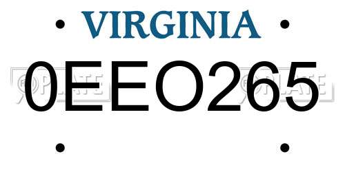 0EEO265 Virginia License Plate
