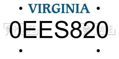 0EES820 Virginia License Plate