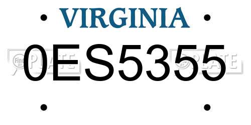 0ES5355 Virginia License Plate