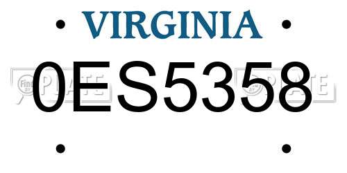 0ES5358 Virginia License Plate