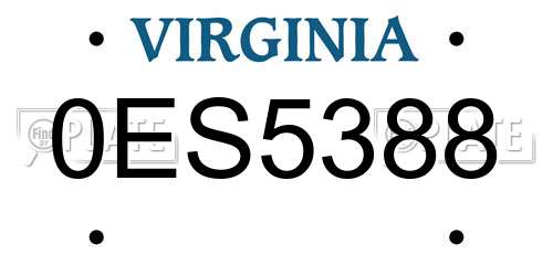 0ES5388 Virginia License Plate