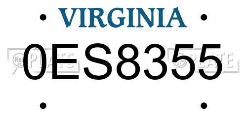 0ES8355 Virginia License Plate
