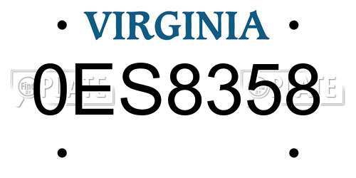 0ES8358 Virginia License Plate