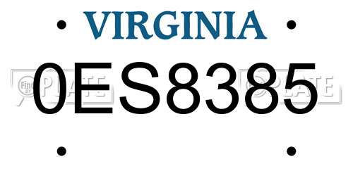 0ES8385 Virginia License Plate