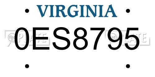 0ES8795 Virginia License Plate