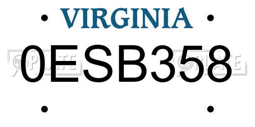 0ESB358 Virginia License Plate