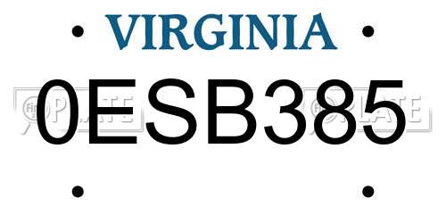 0ESB385 Virginia License Plate