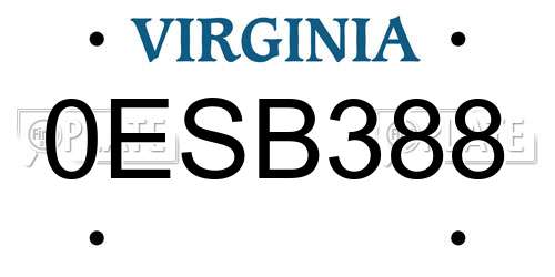 0ESB388 Virginia License Plate