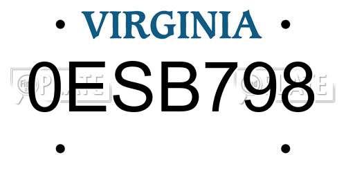 0ESB798 Virginia License Plate