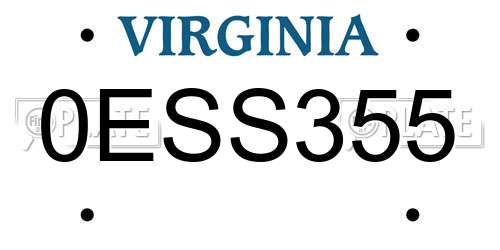 0ESS355 Virginia License Plate
