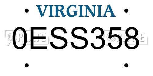 0ESS358 Virginia License Plate