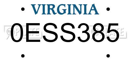 0ESS385 Virginia License Plate
