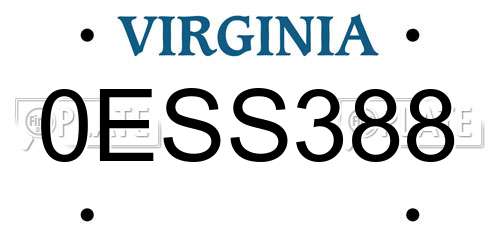 0ESS388 Virginia License Plate