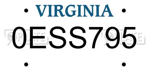 0ESS795 Virginia License Plate