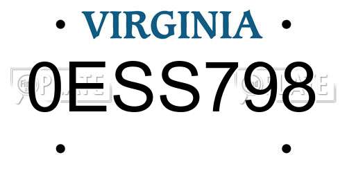 0ESS798 Virginia License Plate