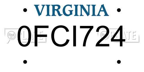 0FCI724 Virginia License Plate