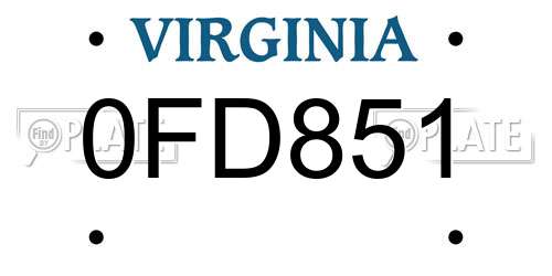 0FD851 Virginia License Plate