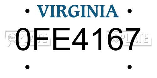 0FE4167 Virginia License Plate